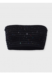 Black Sequin Knit Bandeau Top