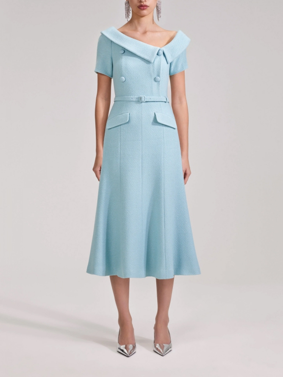 ★関税込み★ SELF PORTRAIT Midi Dress Textured Woven Midi Dress - JADE Jakarta
