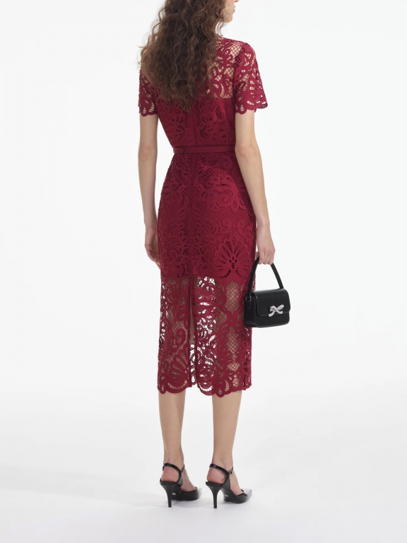 open lace back dress MABEL HALF BUTTON MIDI DRESS RED – EBA main image 0