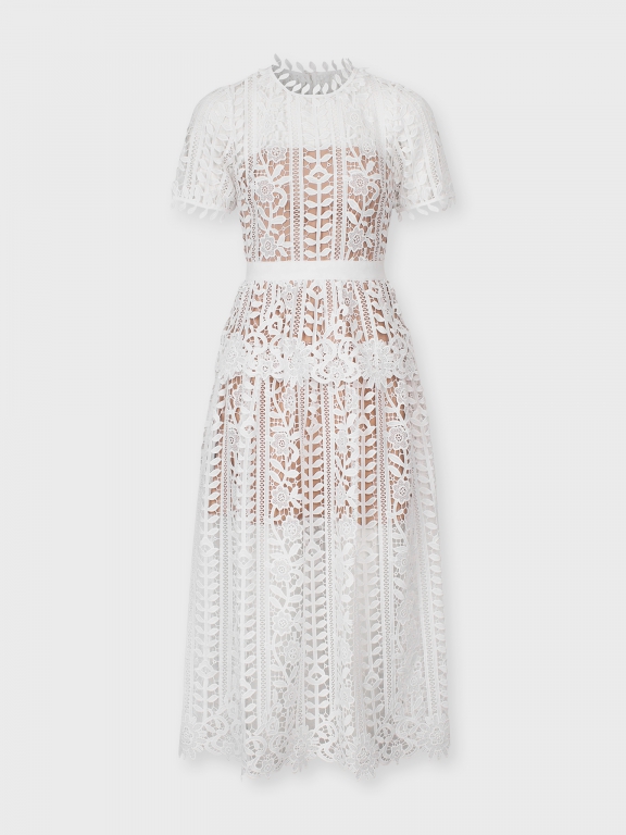 knee length dresses for ladies White Lace Corset Midi Dress – STYLED BY ALX COUTURE main image 0