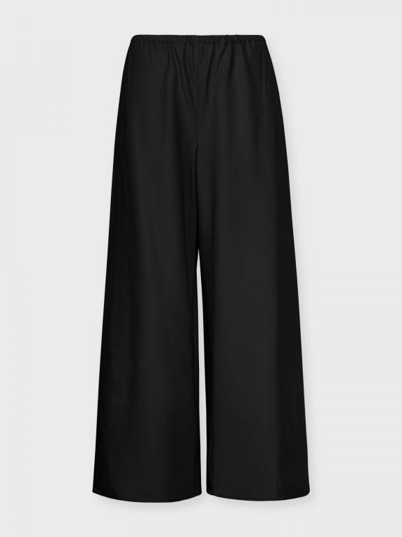 Flared Pants Black Cotton and Silk Poplin