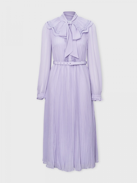 lilac broderie collar chiffon midi dress Maya Dusty Lavender Broderie V Neck Strappy Midi Dress with Tie Should Maya Deluxe